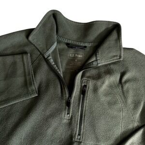 LL Bean 1/4 Zip Fleece Pullover Olive Green Chest Pocket Medium